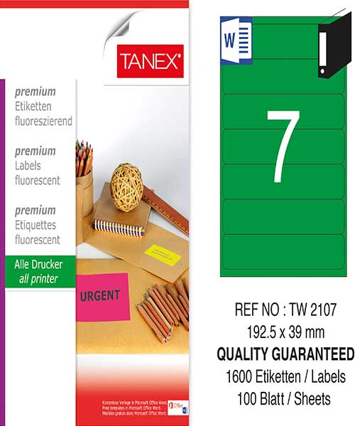 Taneks Tw-2107 192,5X39 Mm Flo Yeşil Laser Etiket