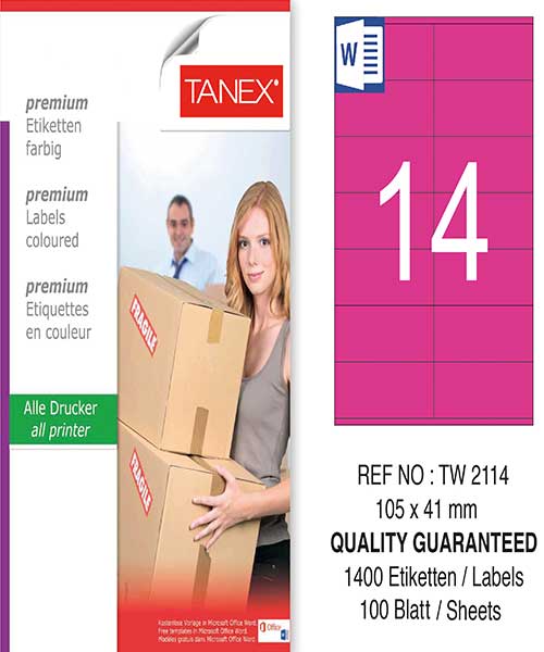 Taneks Tw-2114 105X41 Mm Pembe Laser Etiket