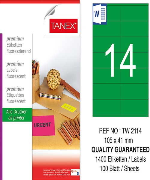 Taneks Tw-2114 105X41 Mm Flo Yeşil Laser Etiket