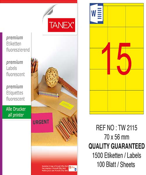 Taneks Tw-2115 70X56 Mm Flo Sarı Laser Etiket