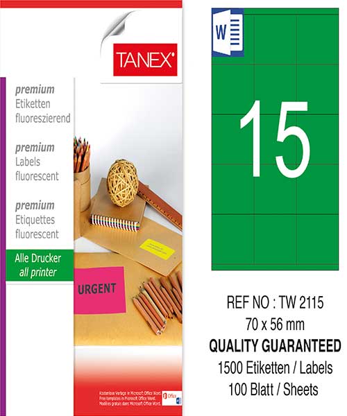 Taneks Tw-2115 70X56 Mm Flo Yeşil Laser Etiket