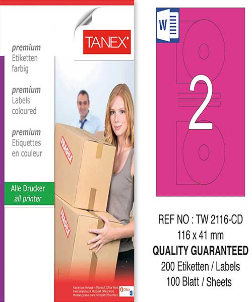 Taneks Tw-2116 116X41 Mm Pembe Laser Etiket