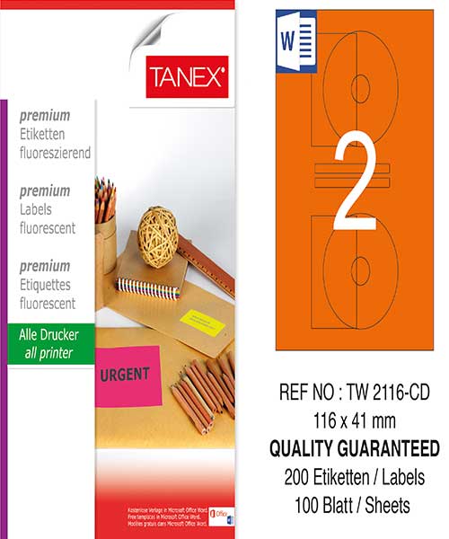 Taneks Tw-2116 116X41 Mm Flo Turuncu Laser Etiket