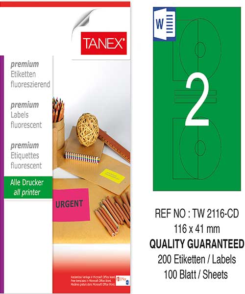Taneks Tw-2116 116X41 Mm Flo Yeşil Laser Etiket