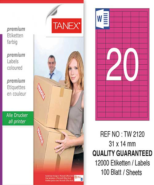 Taneks Tw-2120 31X14 Mm Pembe Laser Etiket