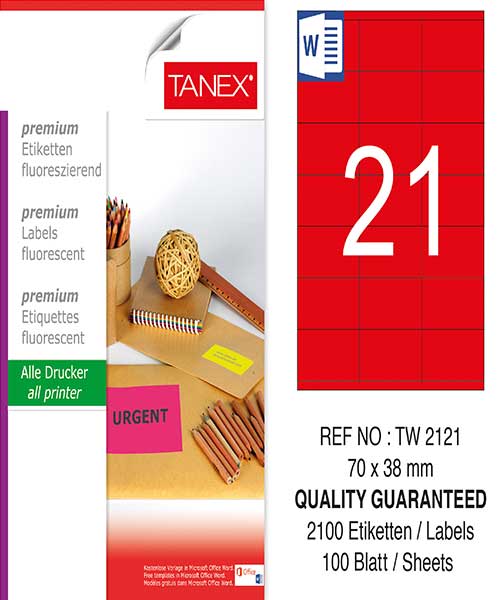 Taneks Tw-2121 70X38 Mm Flo Kırmızı Laser Etiket