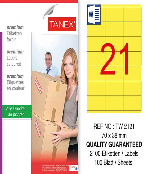 Taneks Tw-2121 70X38 Mm Sarı Laser Etiket
