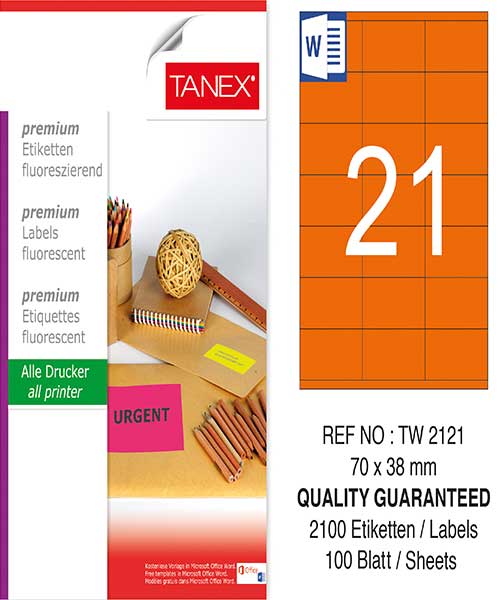 Taneks Tw-2121 70X38 Mm Flo Turuncu Laser Etiket