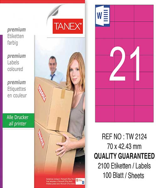 Taneks Tw-2124 70X42,43 Mm Pembe Laser Etiket
