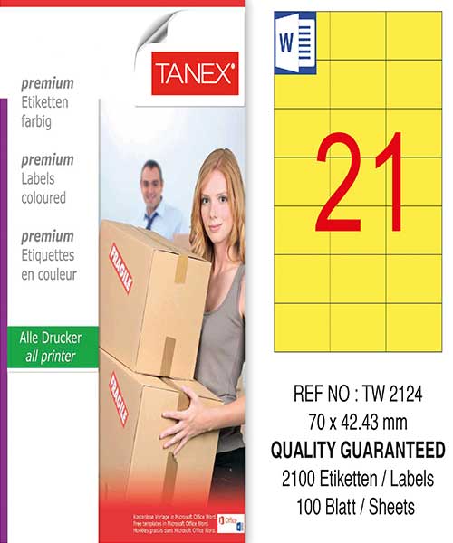 Taneks Tw-2124 70X42,43 Mm Sarı Laser Etiket