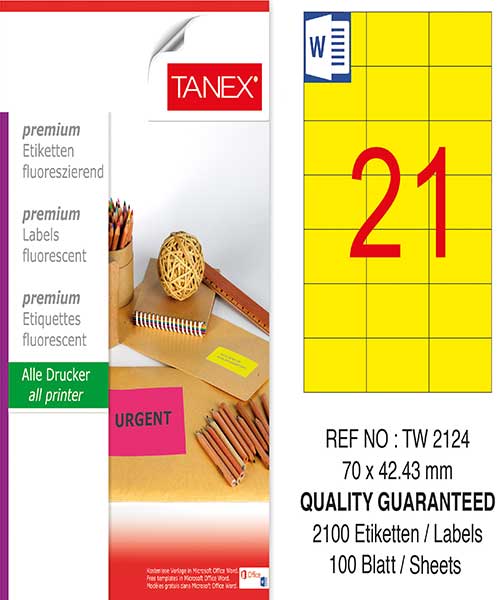 Taneks Tw-2124 70X42,43 Mm Flo Sarı Laser Etiket