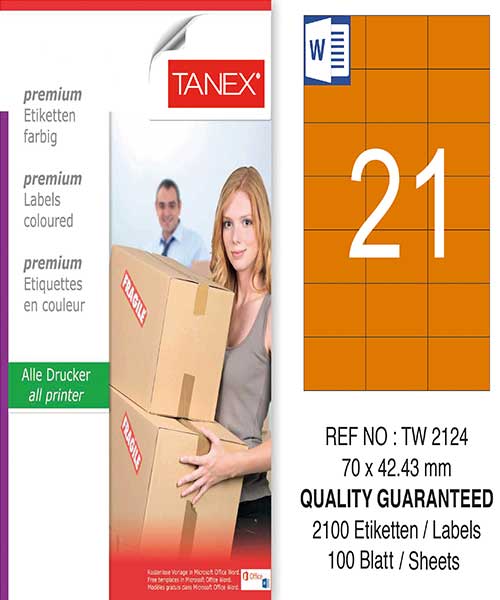Taneks Tw-2124 70X42,43 Mm Turuncu Laser Etiket