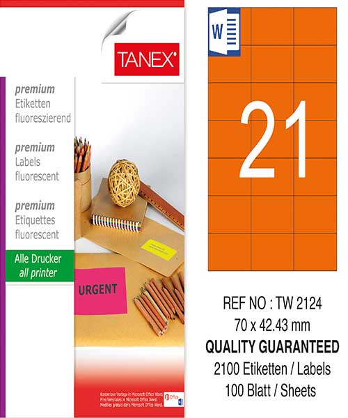 Taneks Tw-2124 70X42,43 Mm Flo Turuncu Laser Etiket