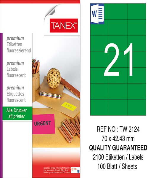 Taneks Tw-2124 70X42,43 Mm Flo Yeşil Laser Etiket