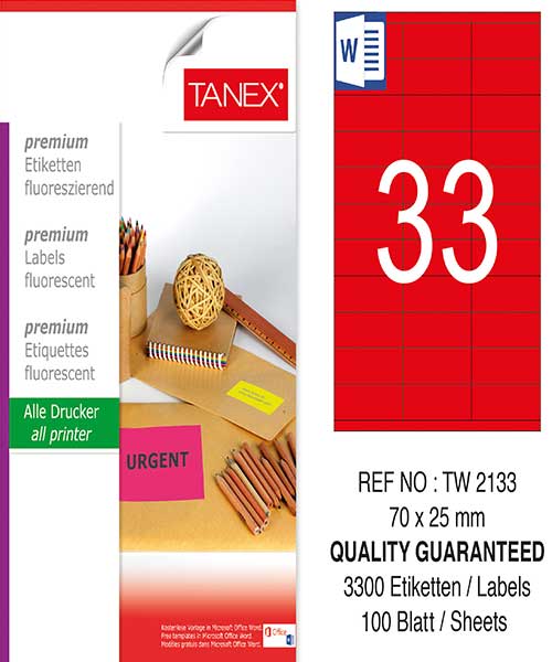 Taneks Tw-2133 70X25 Mm Flo Kırmızı Laser Etiket