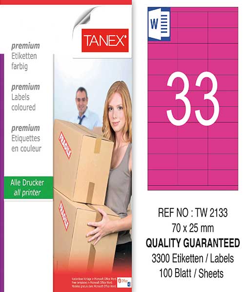 Taneks Tw-2133 70X25 Mm Pembe Laser Etiket