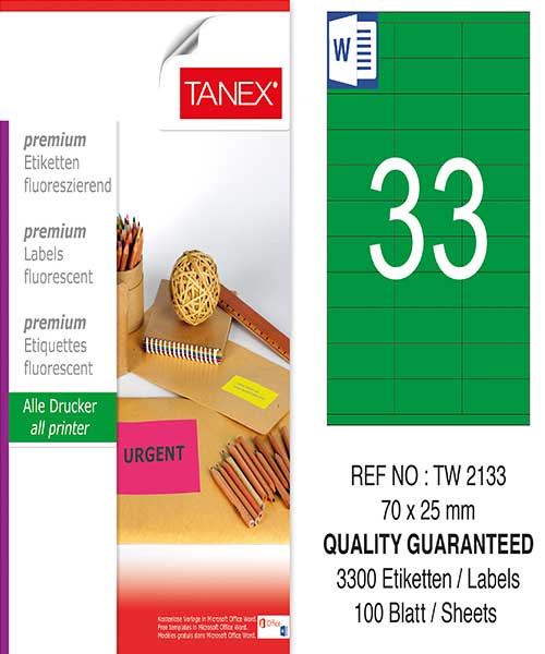 Taneks Tw-2133 70X25 Mm Flo Yeşil Laser Etiket