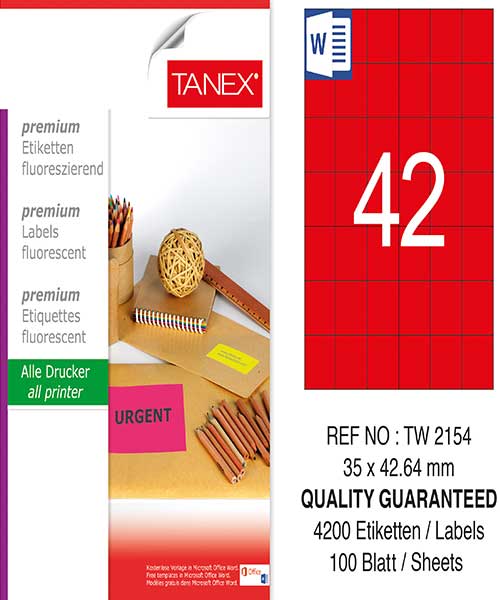 Taneks Tw-2154 35X42,43 Mm Flo Kırmızı Laser Etiket