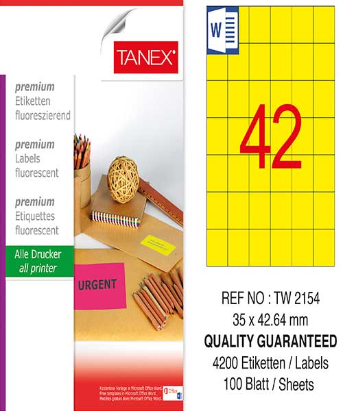 Taneks Tw-2154 35X42,43 Mm Flo Sarı Laser Etiket