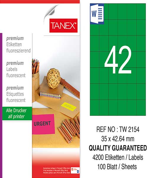 Taneks Tw-2154 35X42,43 Mm Flo Yeşil Laser Etiket