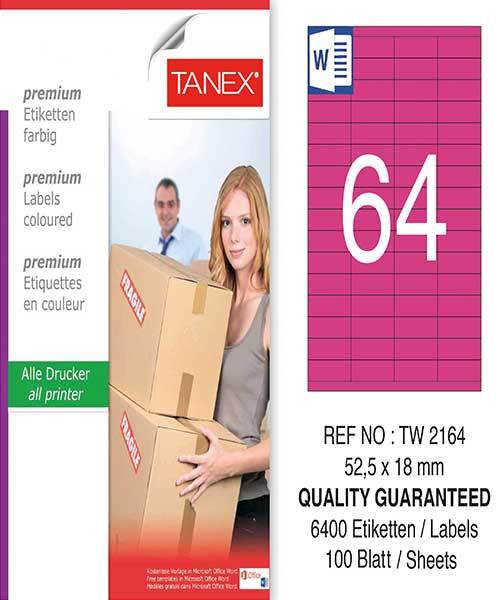 Taneks Tw-2164 52,5X18 Mm Pembe Laser Etiket