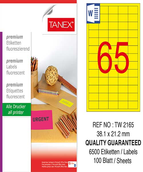 Taneks Tw-2165 38,1X21,2 Mm Flo Sarı Laser Etiket