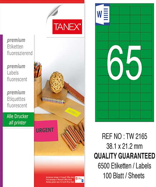 Taneks Tw-2165 38,1X21,2 Mm Flo Yeşil Laser Etiket