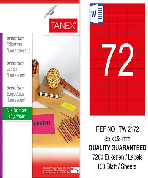 Taneks Tw-2172 35X23 Mm Flo Kırmızı Laser Etiket