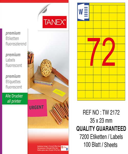 Taneks Tw-2172 35X23 Mm Flo Sarı Laser Etiket