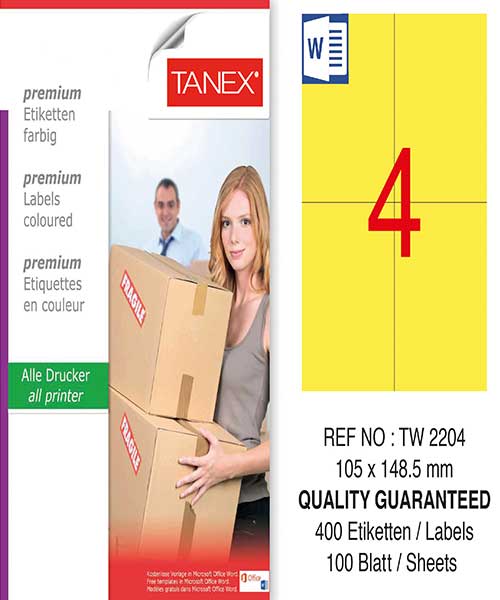 Taneks Tw-2204 105X148,5 Mm Sarı Laser Etiket