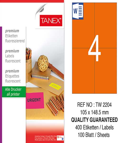 Taneks Tw-2204 105X148,5 Mm Flo Turuncu Laser Etiket