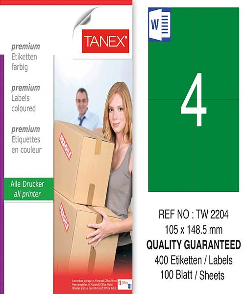 Taneks Tw-2204 105X148,5 Mm Yeşil Laser Etiket