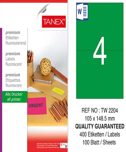 Taneks Tw-2204 105X148,5 Mm Flo Yeşil Laser Etiket