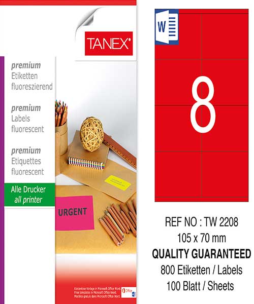 Taneks Tw-2208 105X70 Mm Flo Kırmızı Laser Etiket