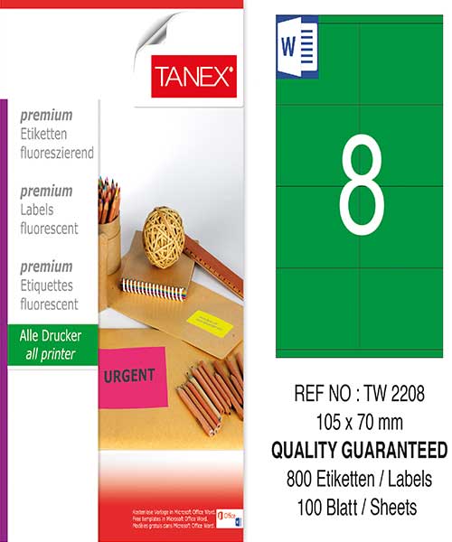 Taneks Tw-2208 105X70 Mm Flo Yeşil Laser Etiket
