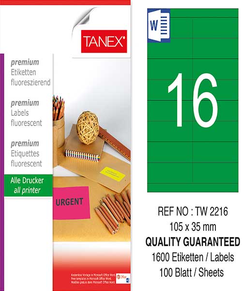 Taneks Tw-2216 105X35 Mm Flo Yeşil Laser Etiket