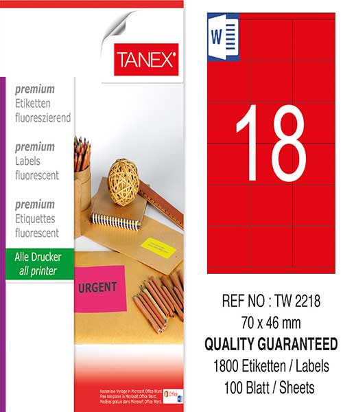 Taneks Tw-2218 70X46 Mm Flo Kırmızı Laser Etiket