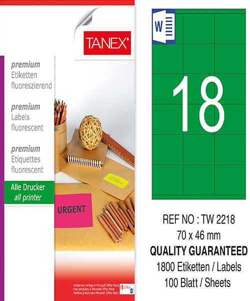 Taneks Tw-2218 70X46 Mm Flo Yeşil Laser Etiket