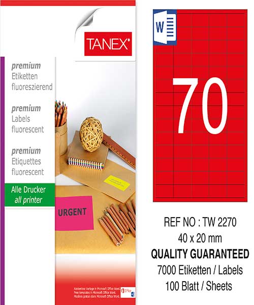 Taneks Tw-2270 40X20 Mm Flo Kırmızı Laser Etiket