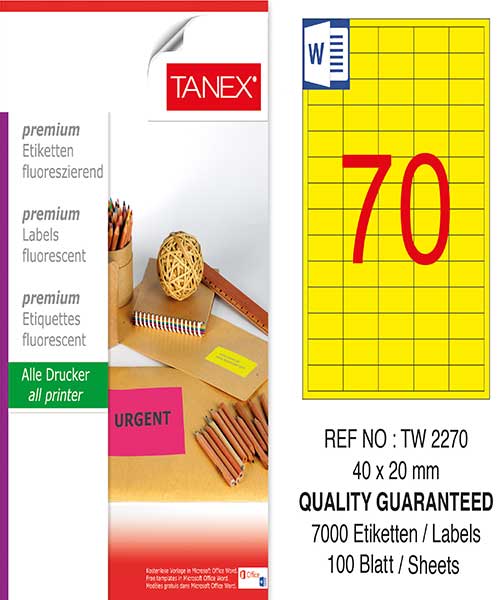 Taneks Tw-2270 40X20 Mm Flo Sarı Laser Etiket