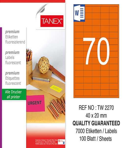 Taneks Tw-2270 40X20 Mm Flo Turuncu Laser Etiket