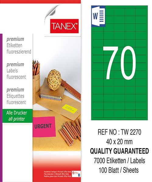Taneks Tw-2270 40X20 Mm Flo Yeşil Laser Etiket