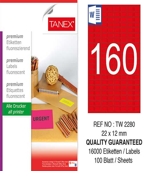 Taneks Tw-2280 22X12 Mm Flo Kırmızı Laser Etiket