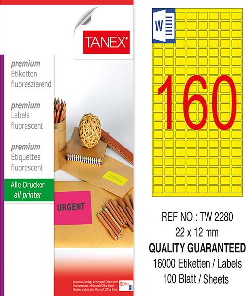Taneks Tw-2280 22X12 Mm Flo Sarı Laser Etiket