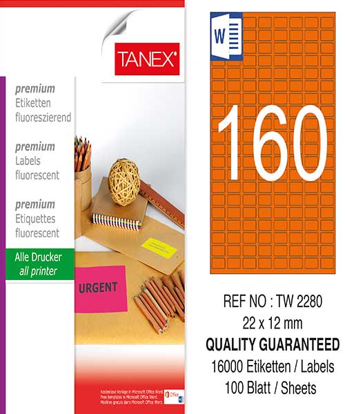 Taneks Tw-2280 22X12 Mm Flo Turuncu Laser Etiket
