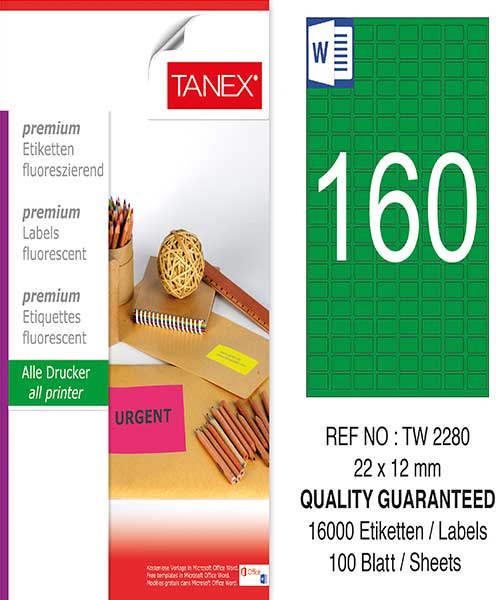 Taneks Tw-2280 22X12 Mm Flo Yeşil Laser Etiket