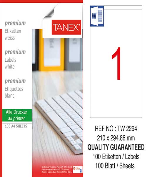 Taneks Tw-2294 210X294,86 Mm Laser Etiket