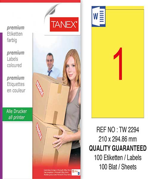 Taneks Tw-2294 210X294,86 Mm Sarı Laser Etiket
