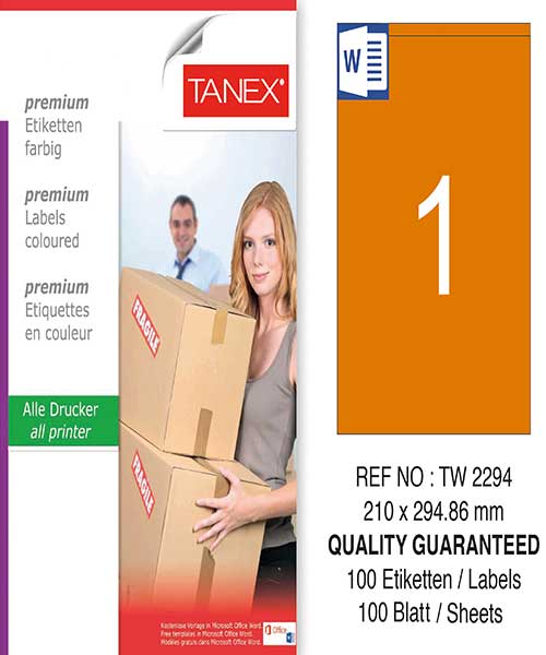 Taneks Tw-2294 210X294,86 Mm Turuncu Laser Etiket
