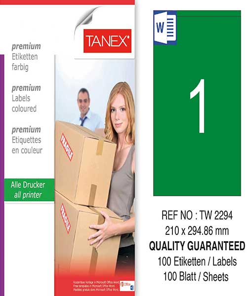 Taneks Tw-2294 210X294,86 Mm Yeşil Laser Etiket